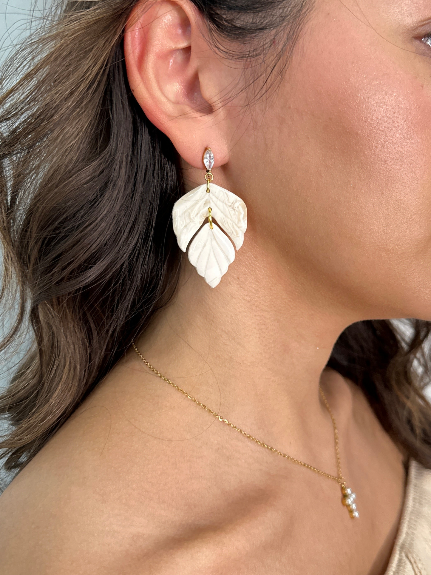 White Leaf Earrings