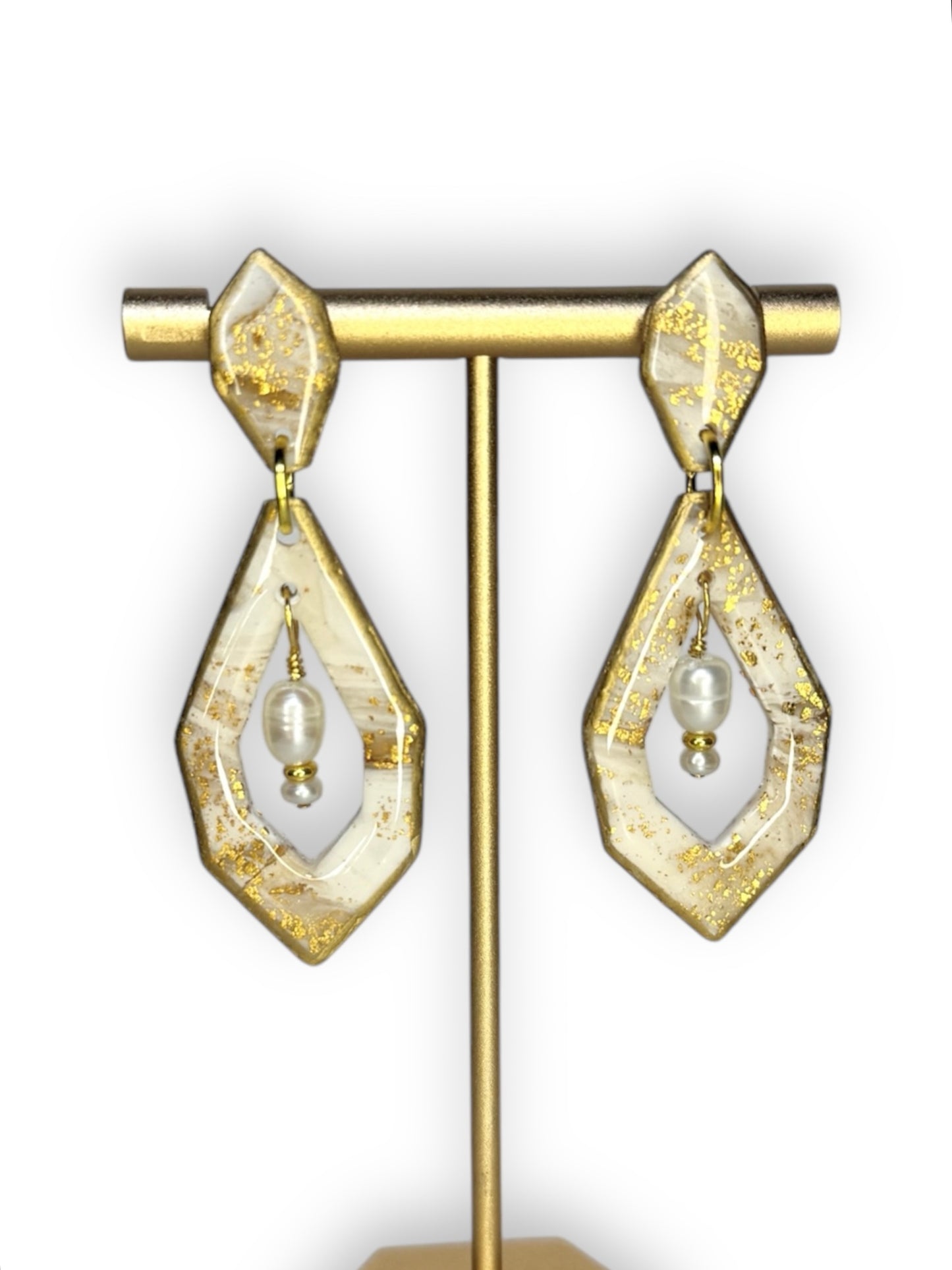 Golden Diamond Clay Pearl Earrings