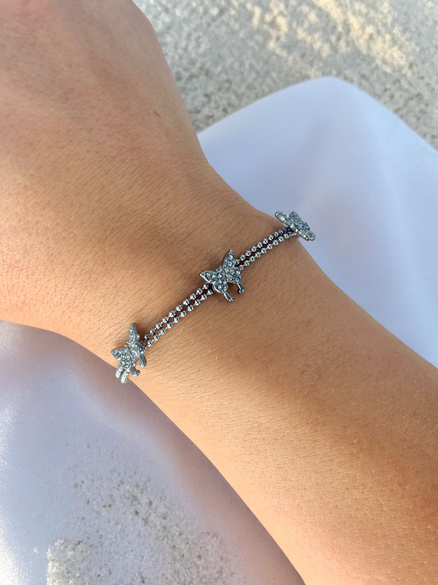 Triple Butterfly Pavé Double Ball Chain Bracelet – Waterproof & Tarnish-Free