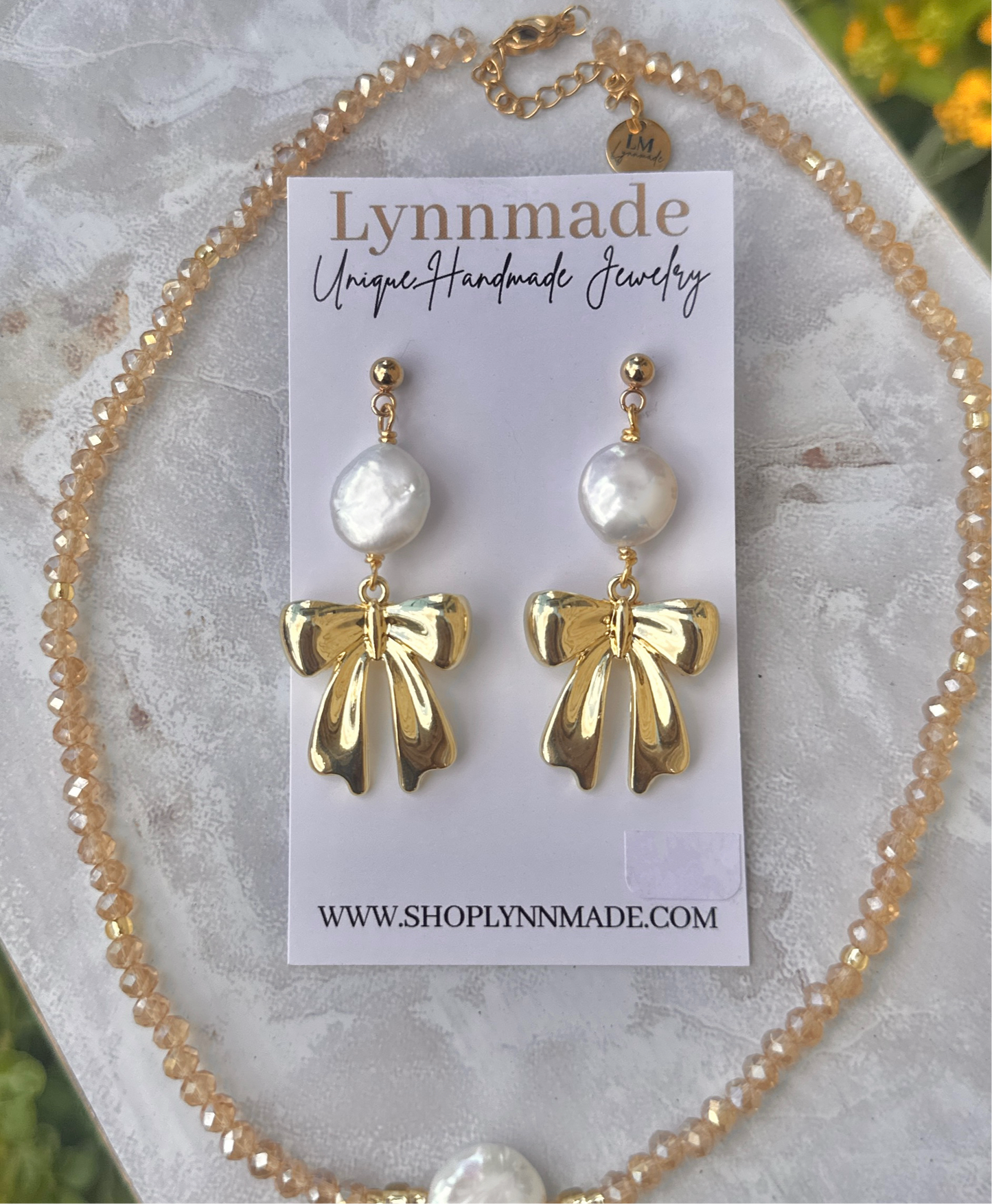 Coin Pearl Bow Earrings