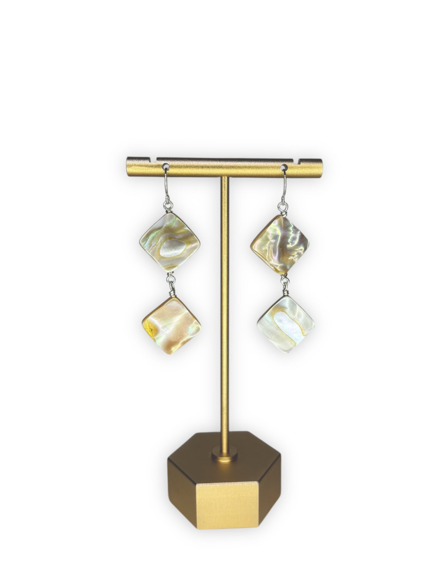 Luminous Mother of Pearl Double Diamond Earrings