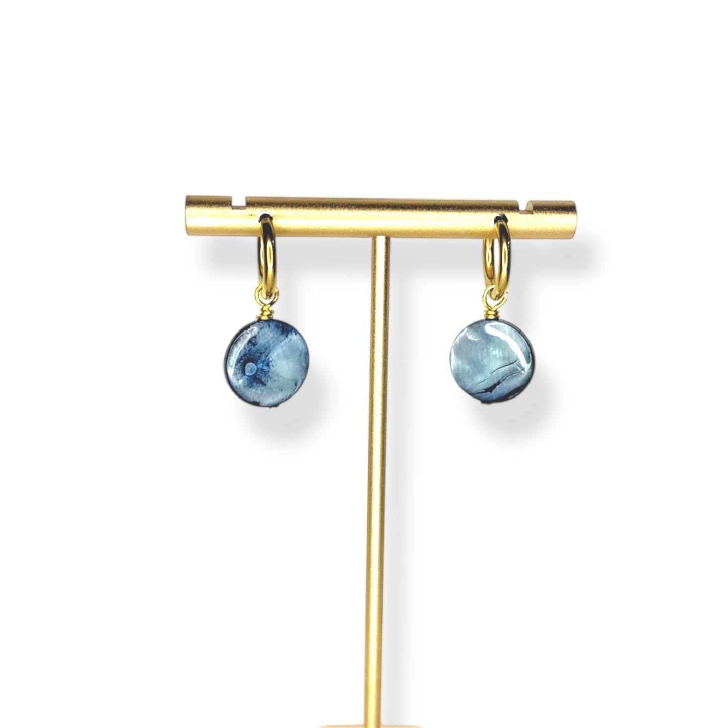 Blue Mother of Pearl Dangle Hoop Earrings