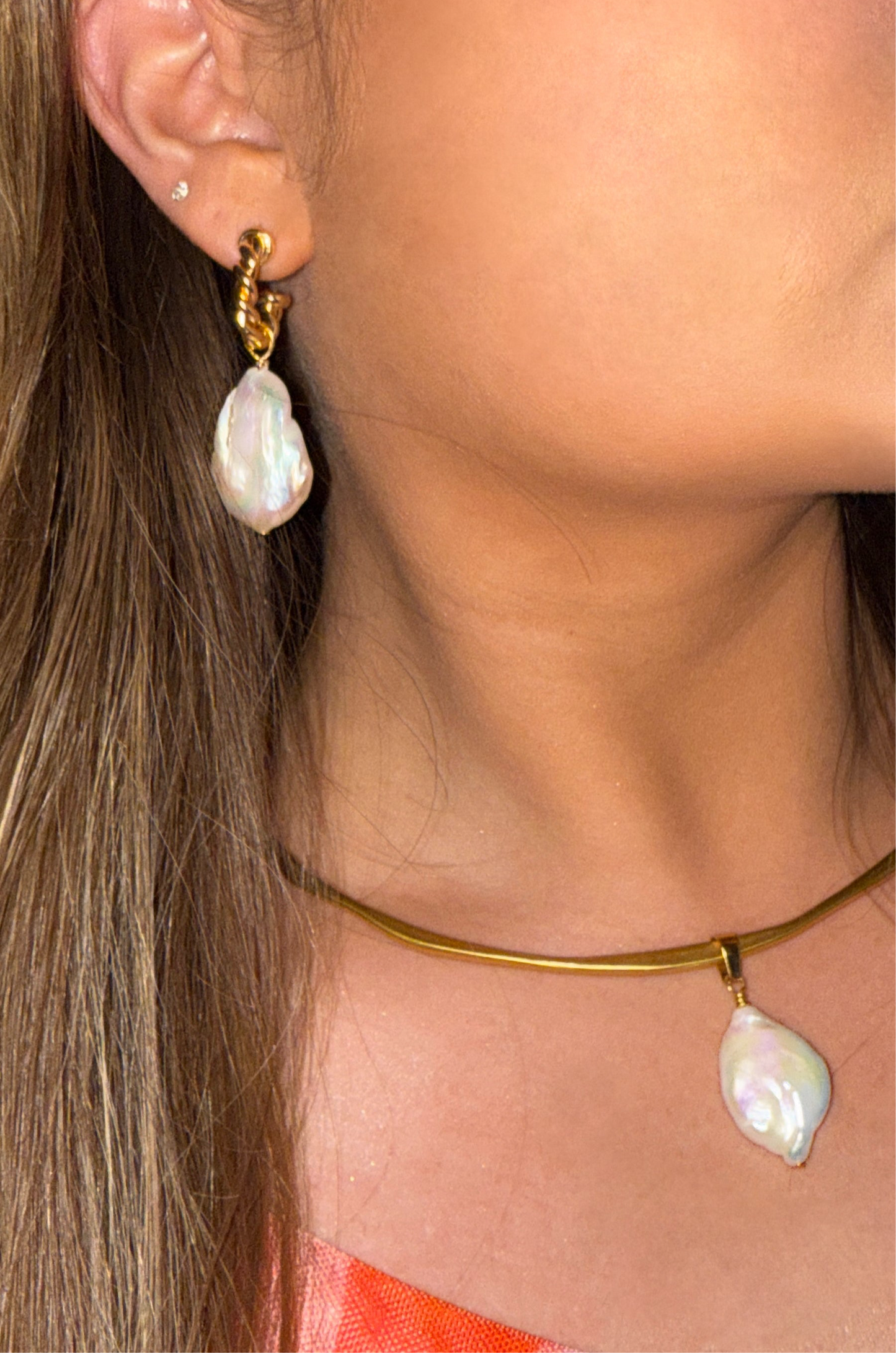 Baroque Pearl Twist Hoop Earrings available in golden & silver