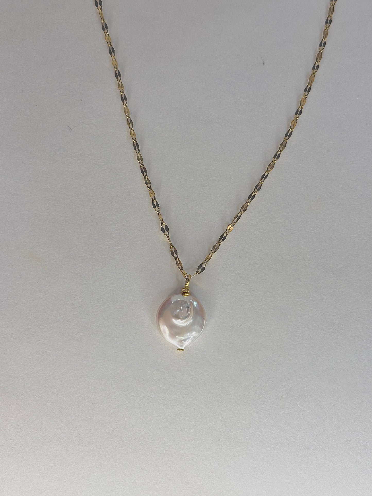 Freshwater Coin Pearl Necklace Silver or Gold