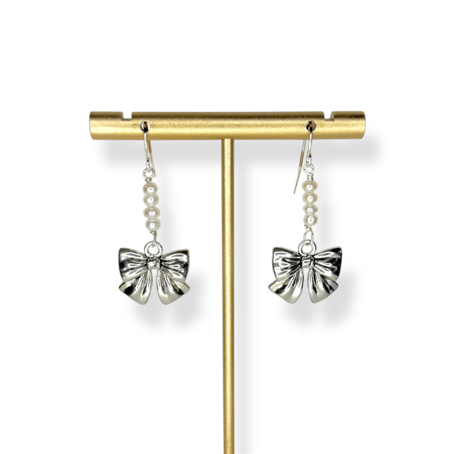 Dainty Bow & Pearl Drops Earrings
