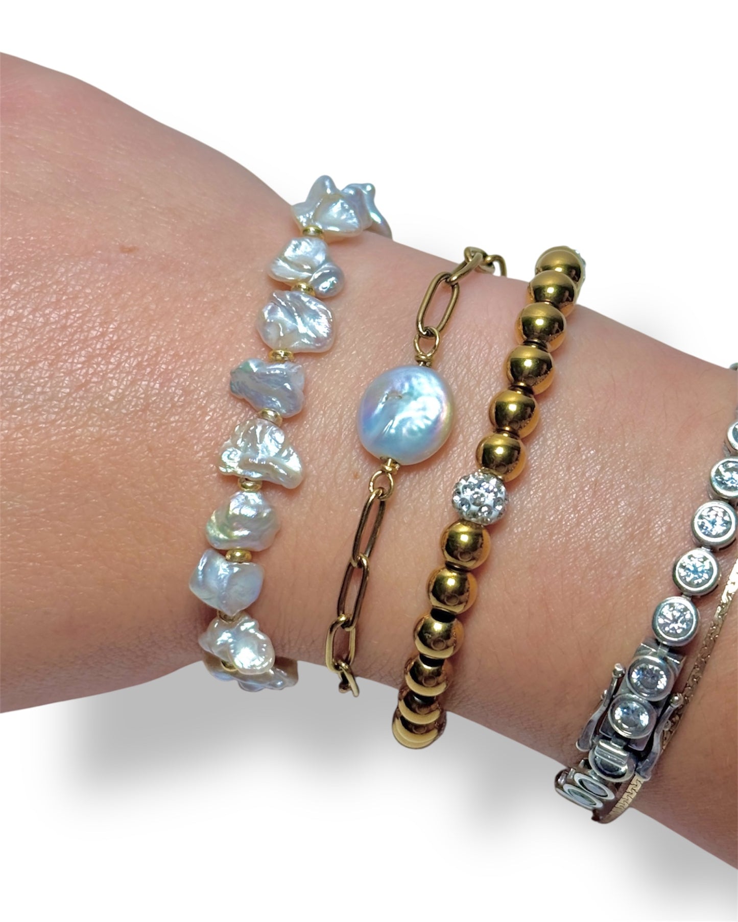 Keshi Pearl & Gold Bead Bracelet