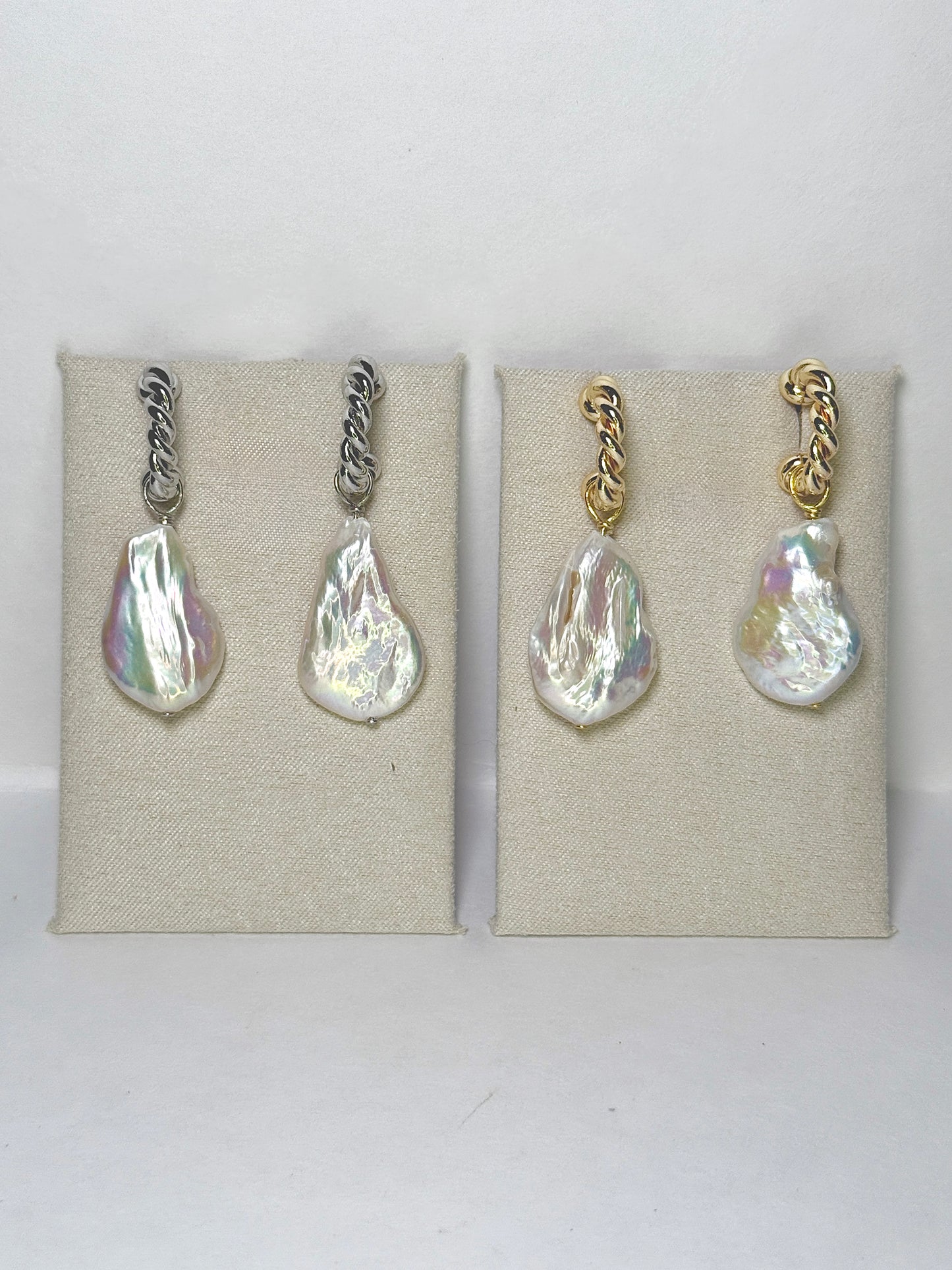 Baroque Pearl Twist Hoop Earrings available in golden & silver