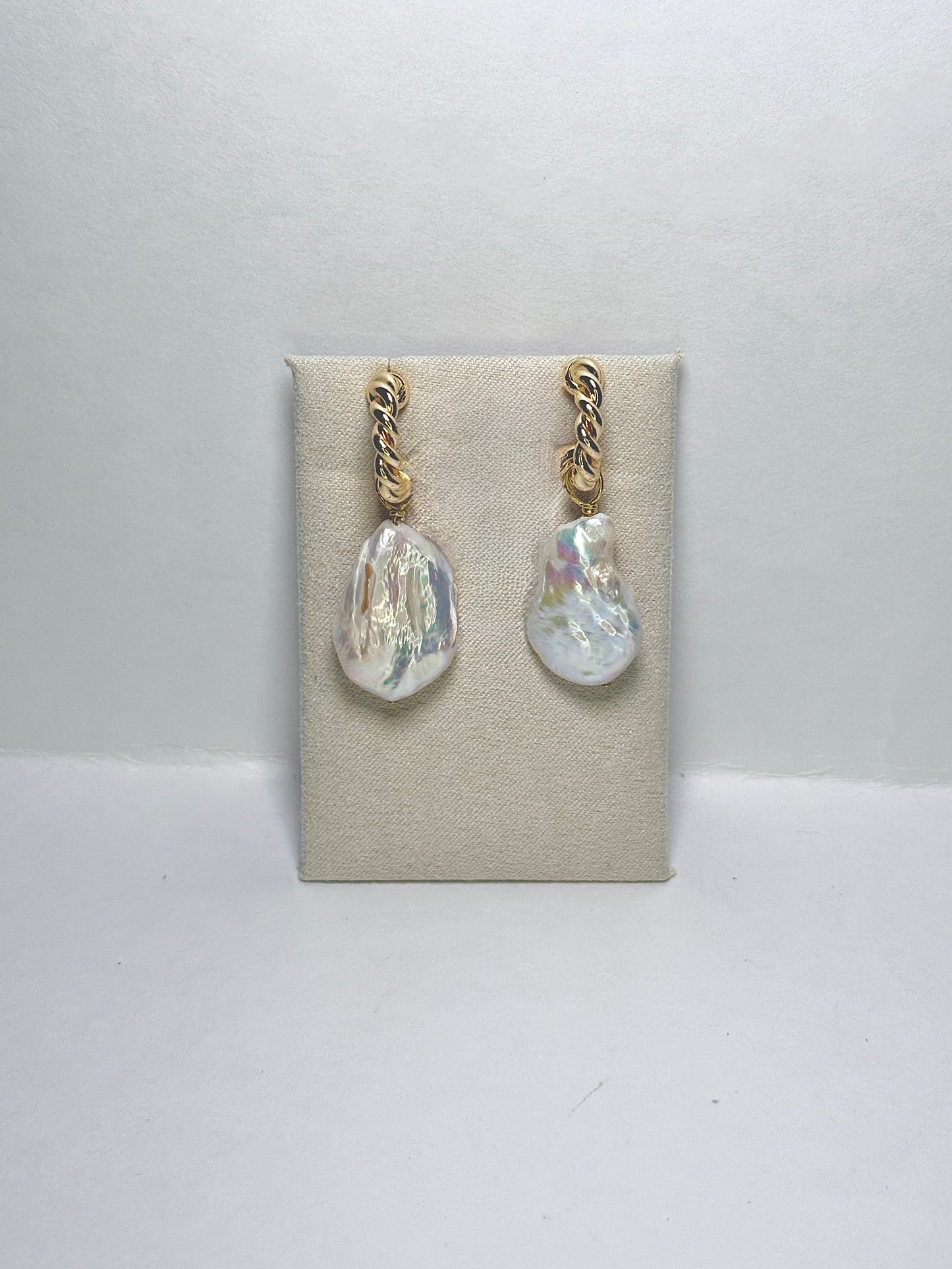 Baroque Pearl Twist Hoop Earrings available in golden & silver