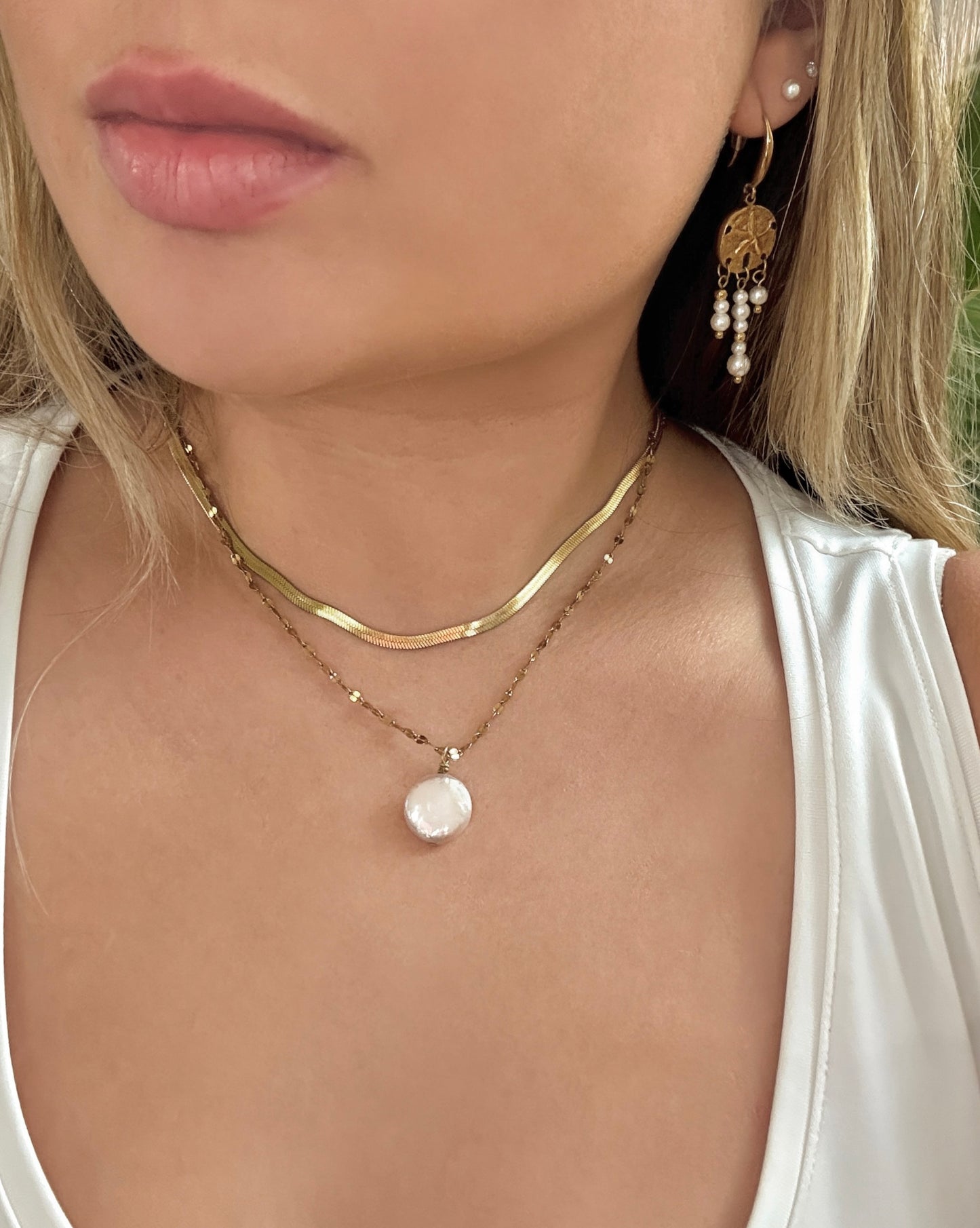 Freshwater Coin Pearl Necklace Silver or Gold