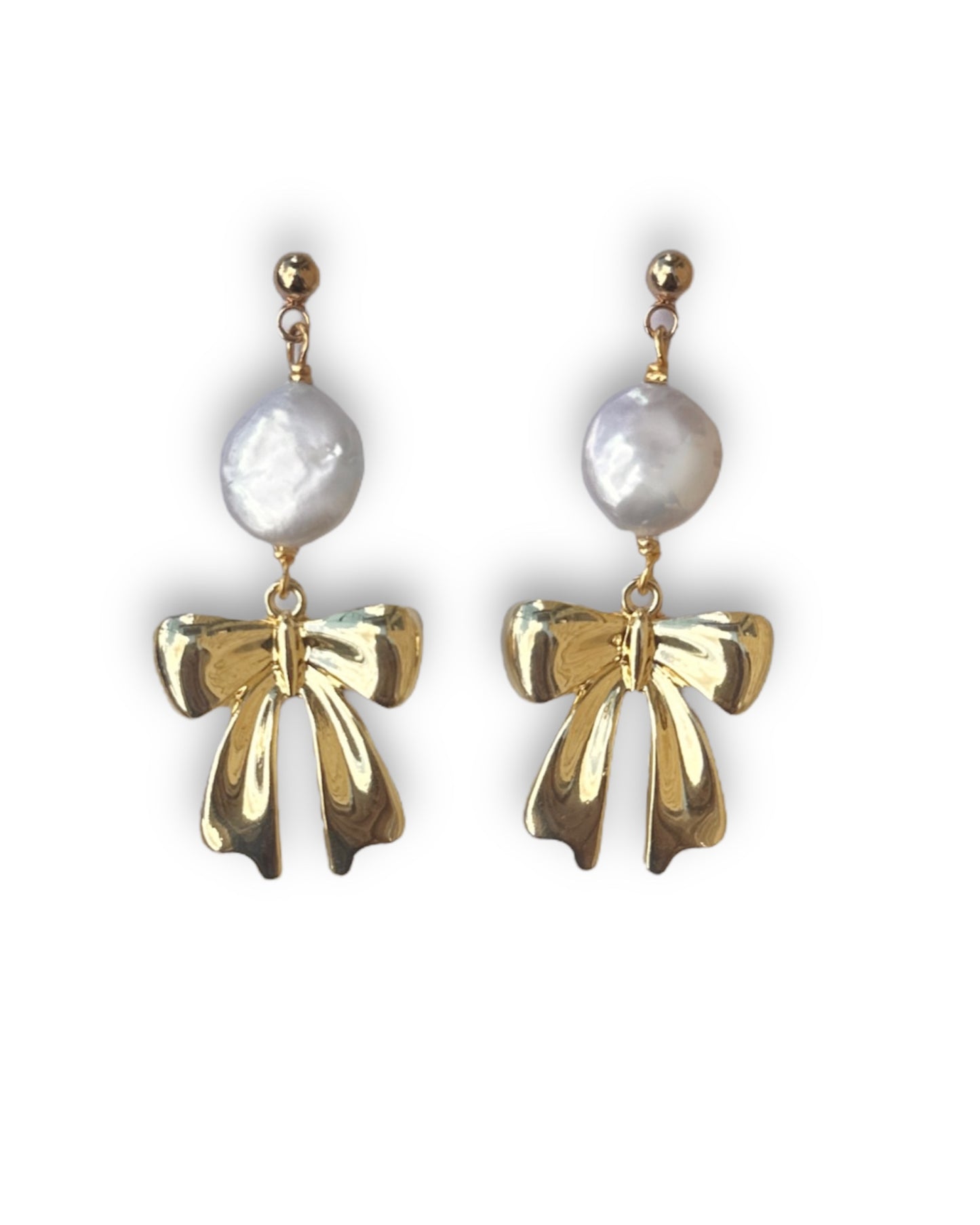 Coin Pearl Bow Earrings