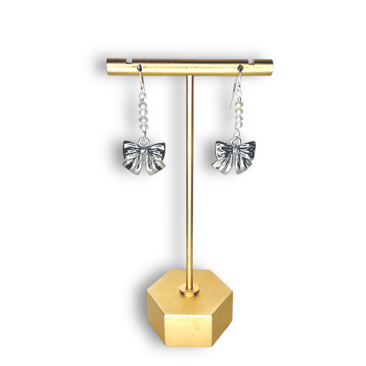 Dainty Bow & Pearl Drops Earrings