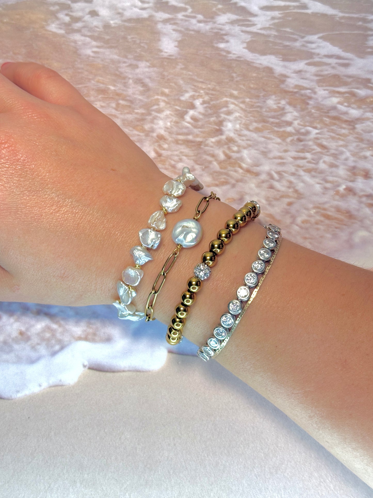 Keshi Pearl & Gold Bead Bracelet