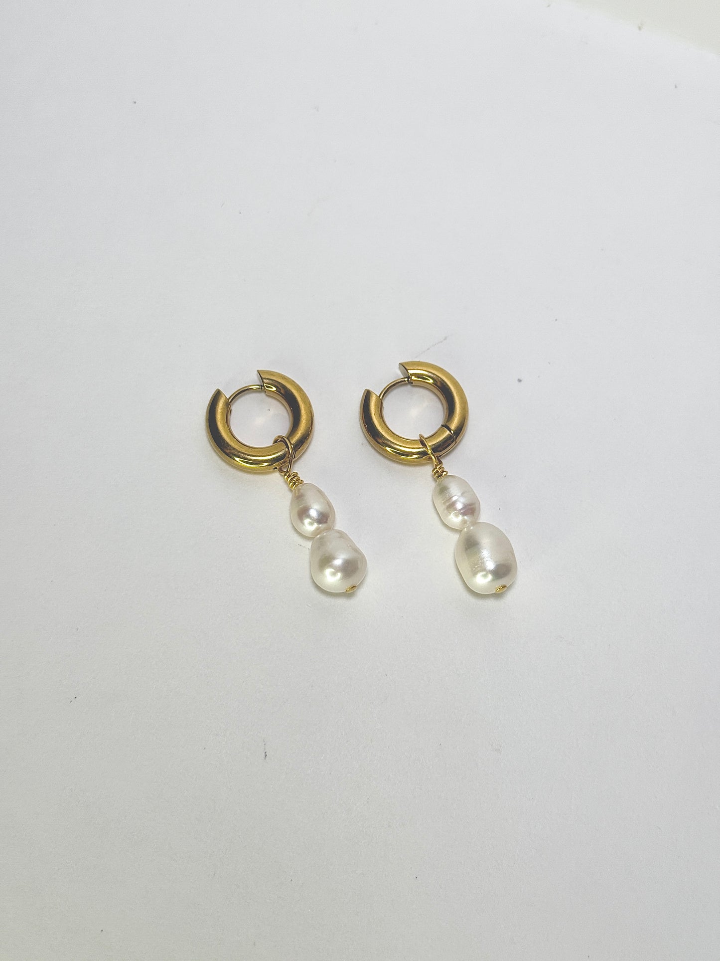 Golden Chunky Hoop Pearl Dangle Earrings
