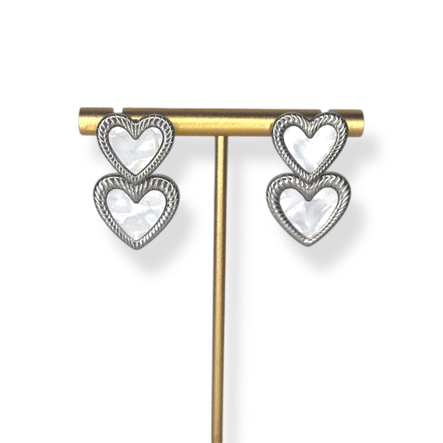 Mother of Pearl Double Heart Earrings