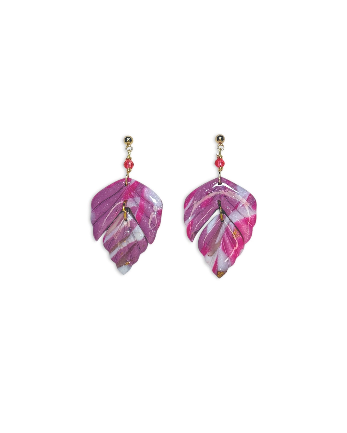 Pink and Lilac Dangle Leaf clay Earrings