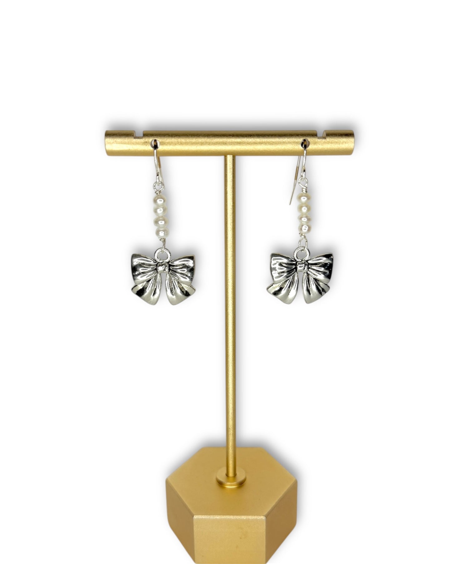 Dainty Bow & Pearl Drops Earrings