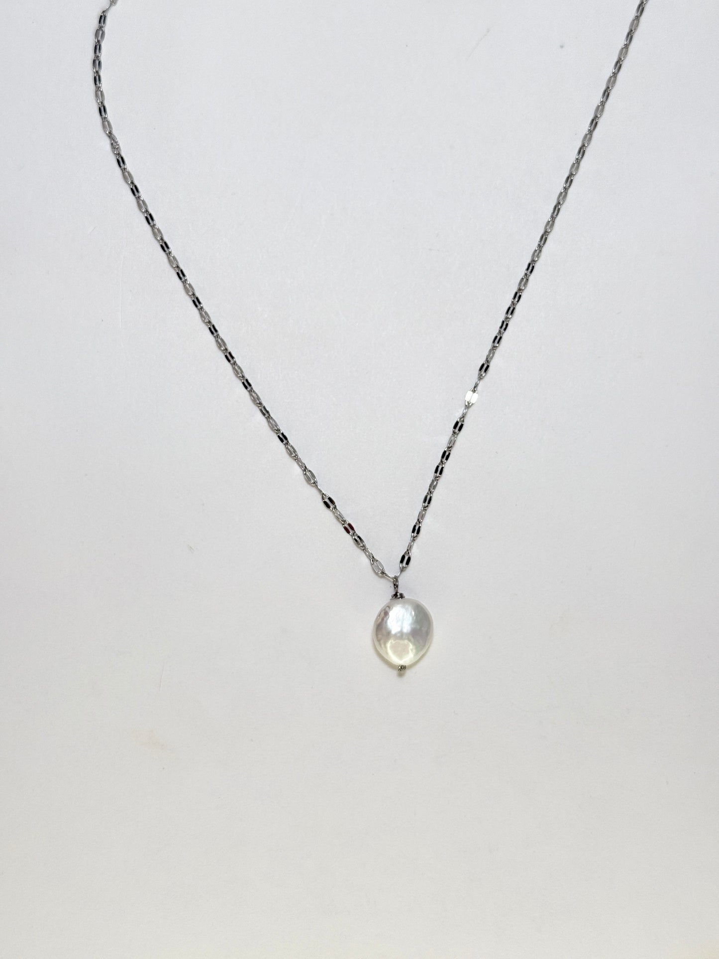 Freshwater Coin Pearl Necklace Silver or Gold