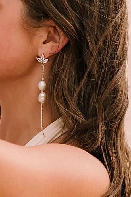 Elegant Double Pearl Long Dangle Earrings