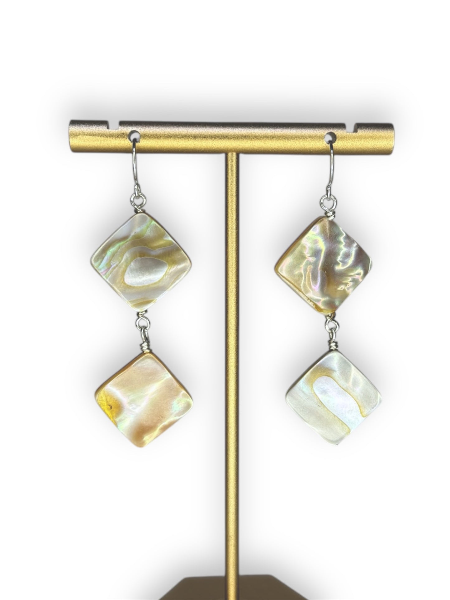 Luminous Mother of Pearl Double Diamond Earrings