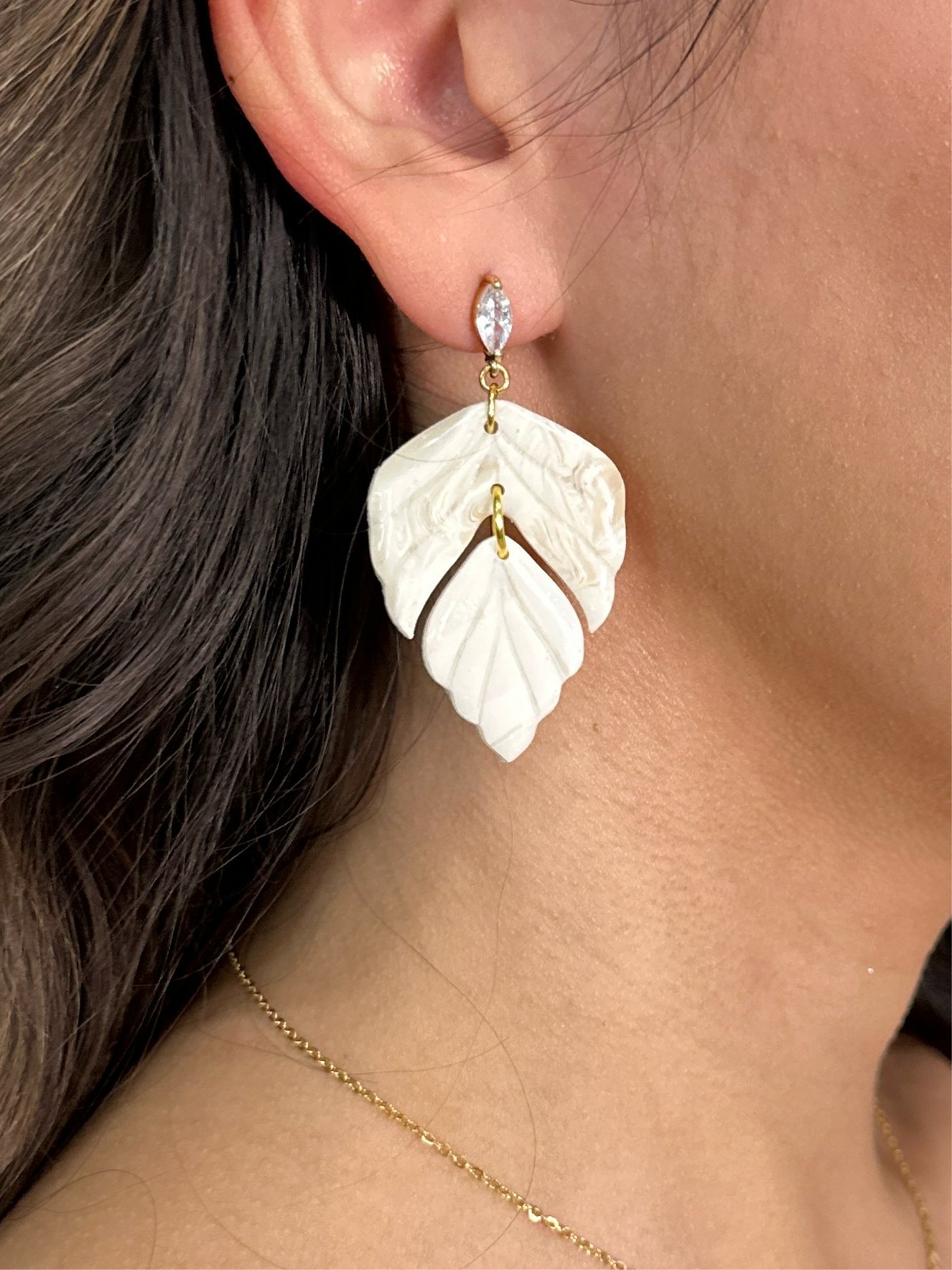 White Leaf Earrings