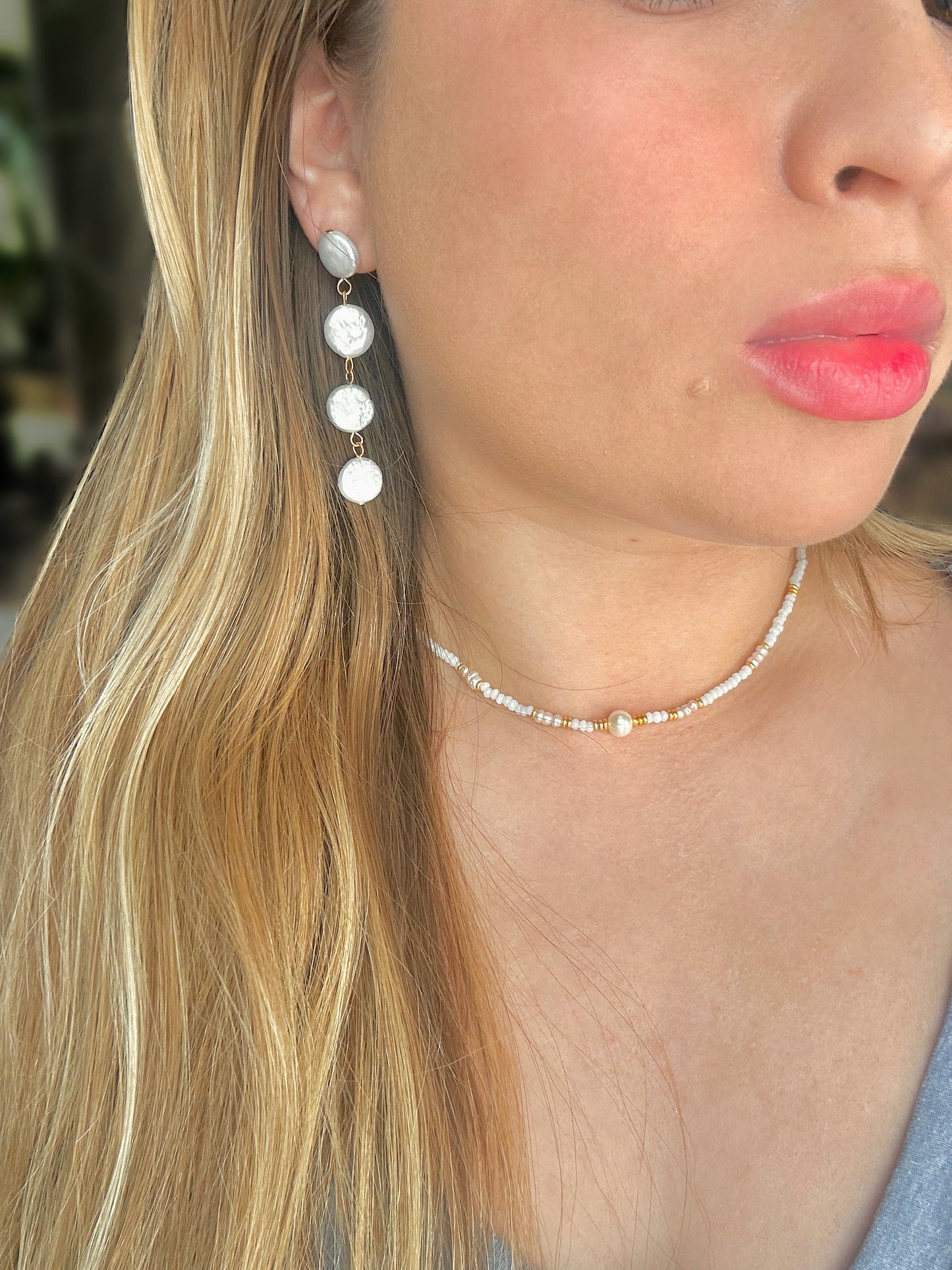 Cascading freshwater, coin, pearl earrings