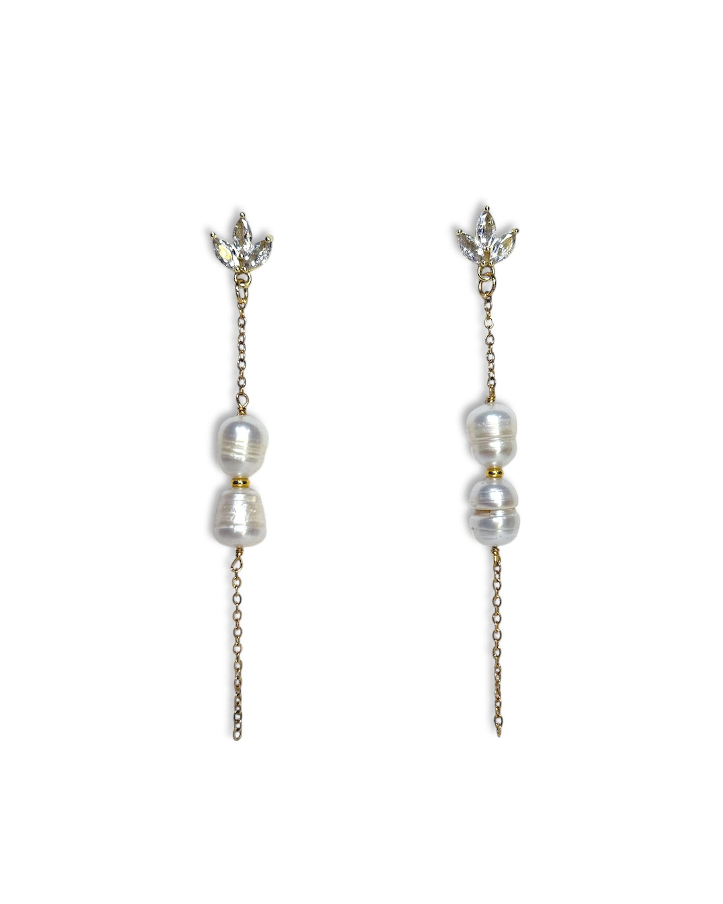 Elegant Double Pearl Long Dangle Earrings