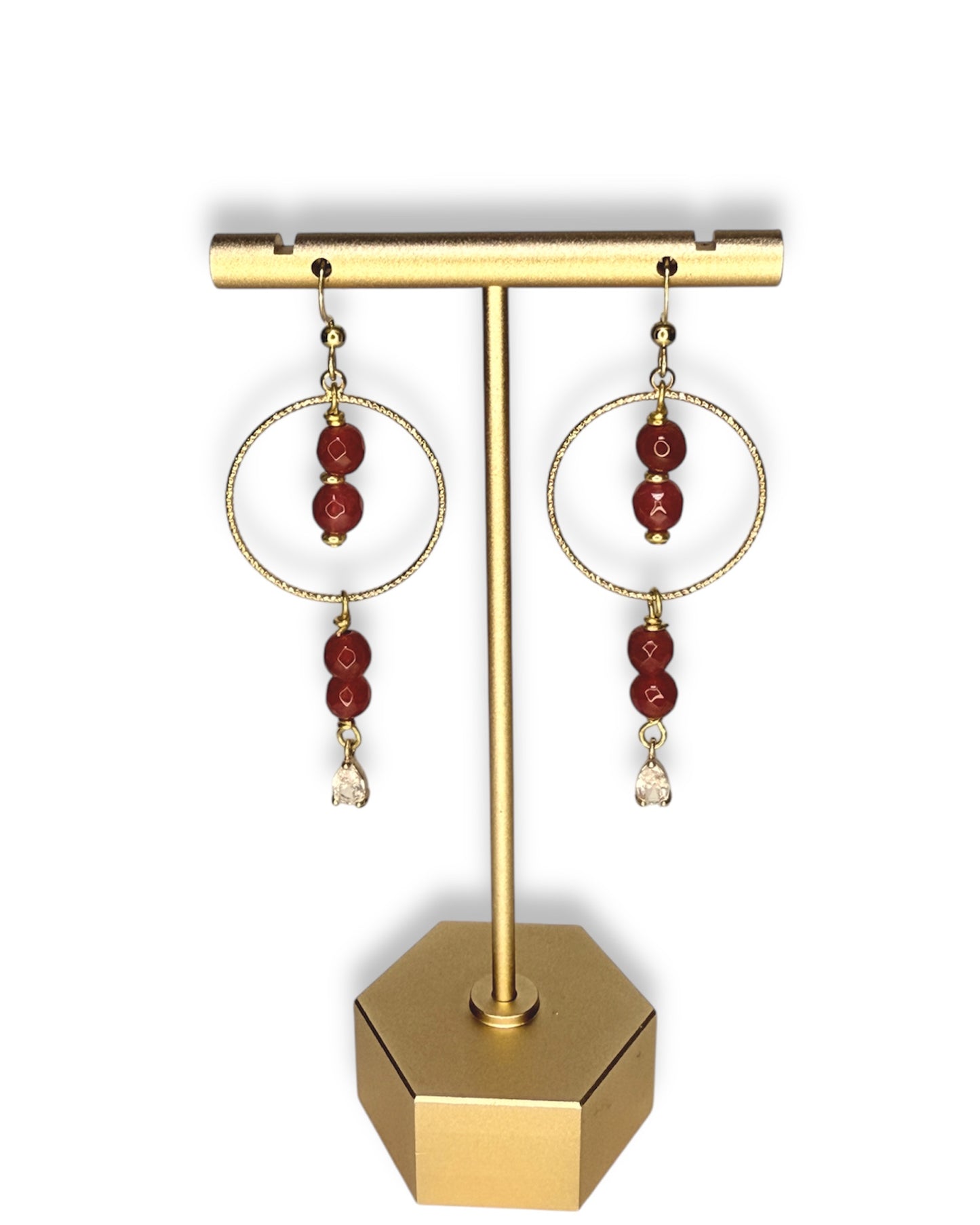 Red Jade Stone Circle Dangle Earrings