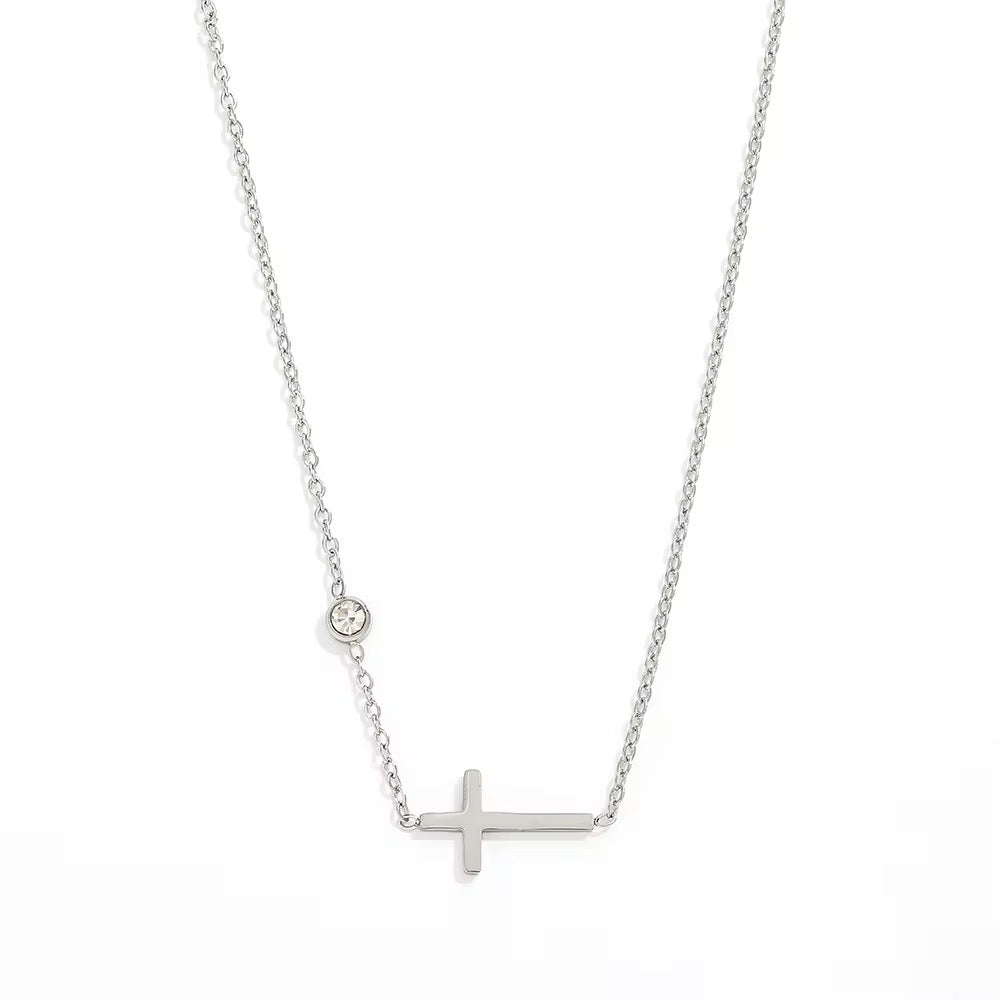Sideways Cross Necklace Gold/Silver