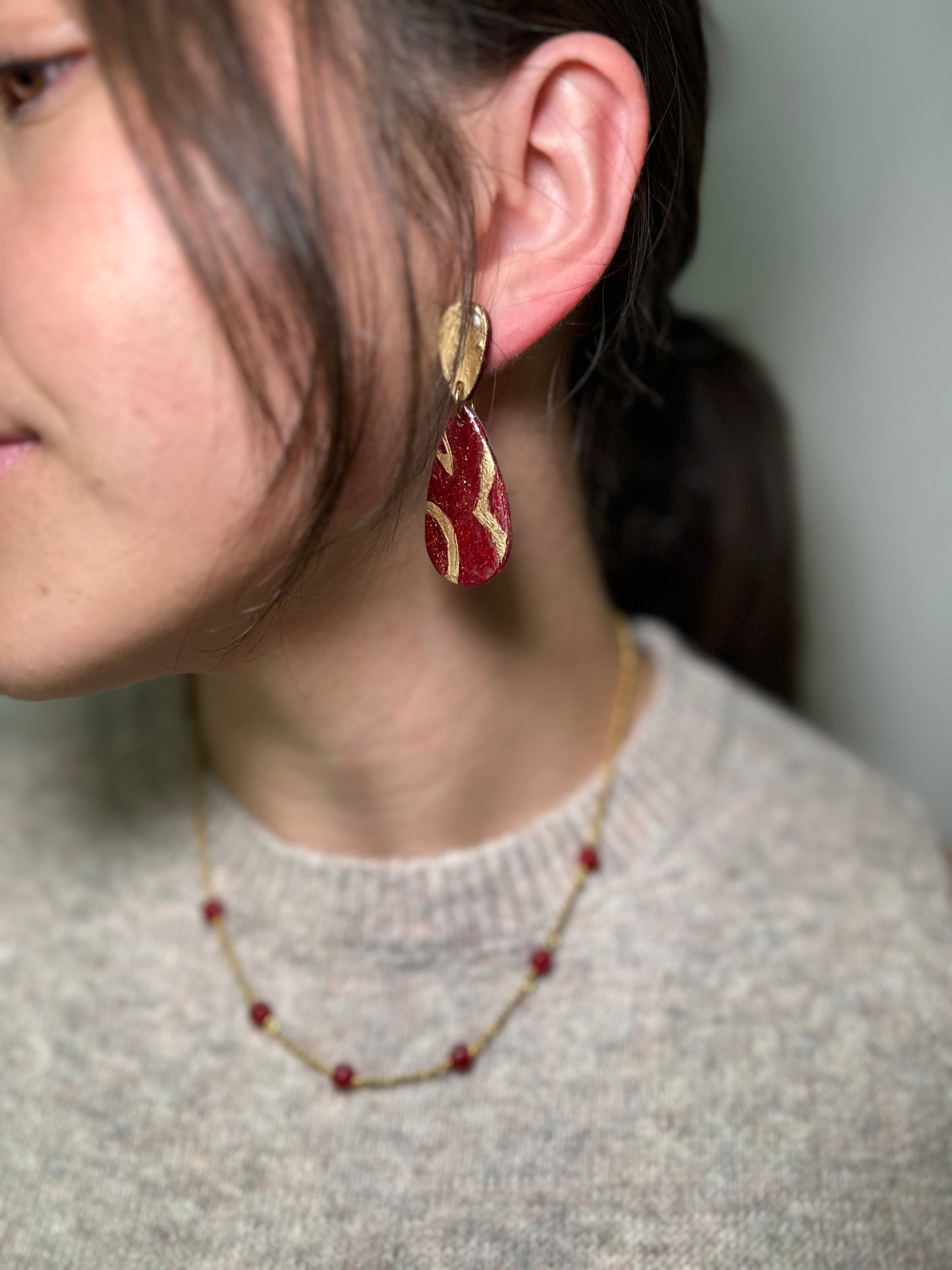 Red clay statement earring