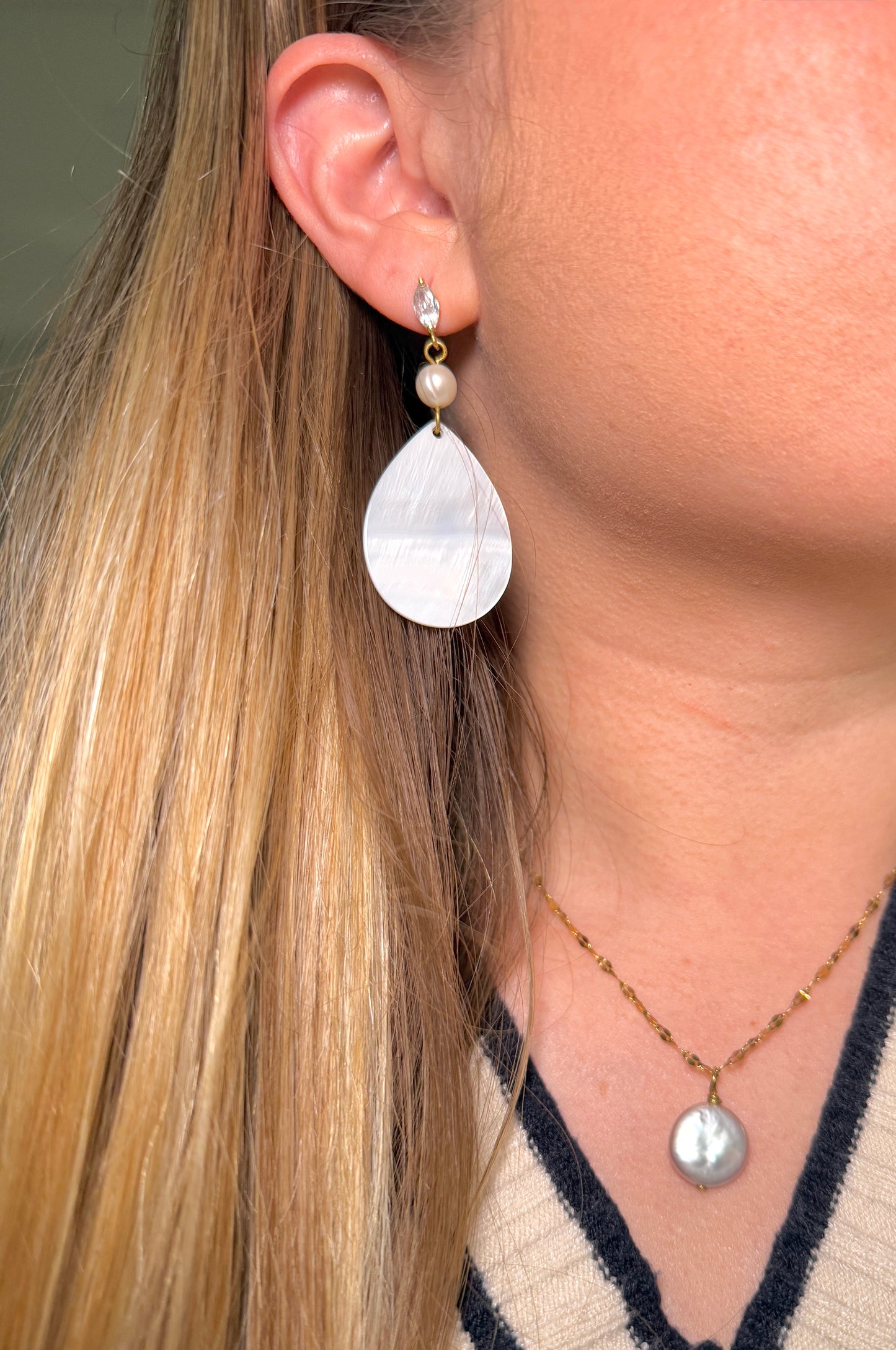 Mother of Pearl Leaf Earrings