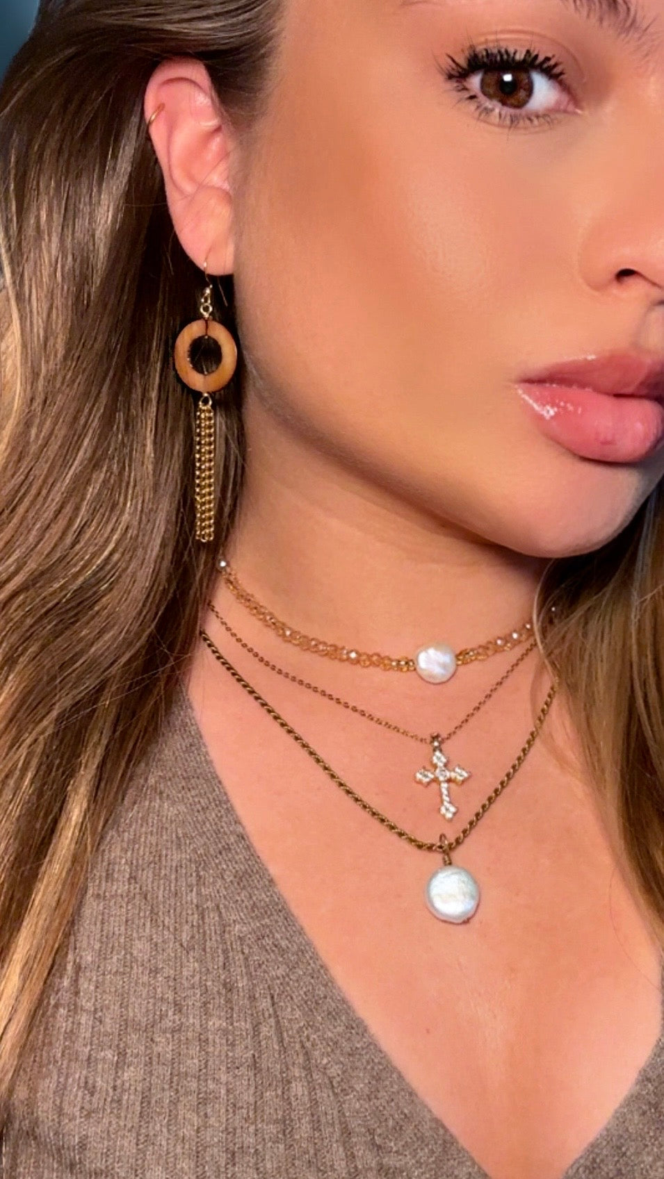 Amber Shell Dangle Earrings