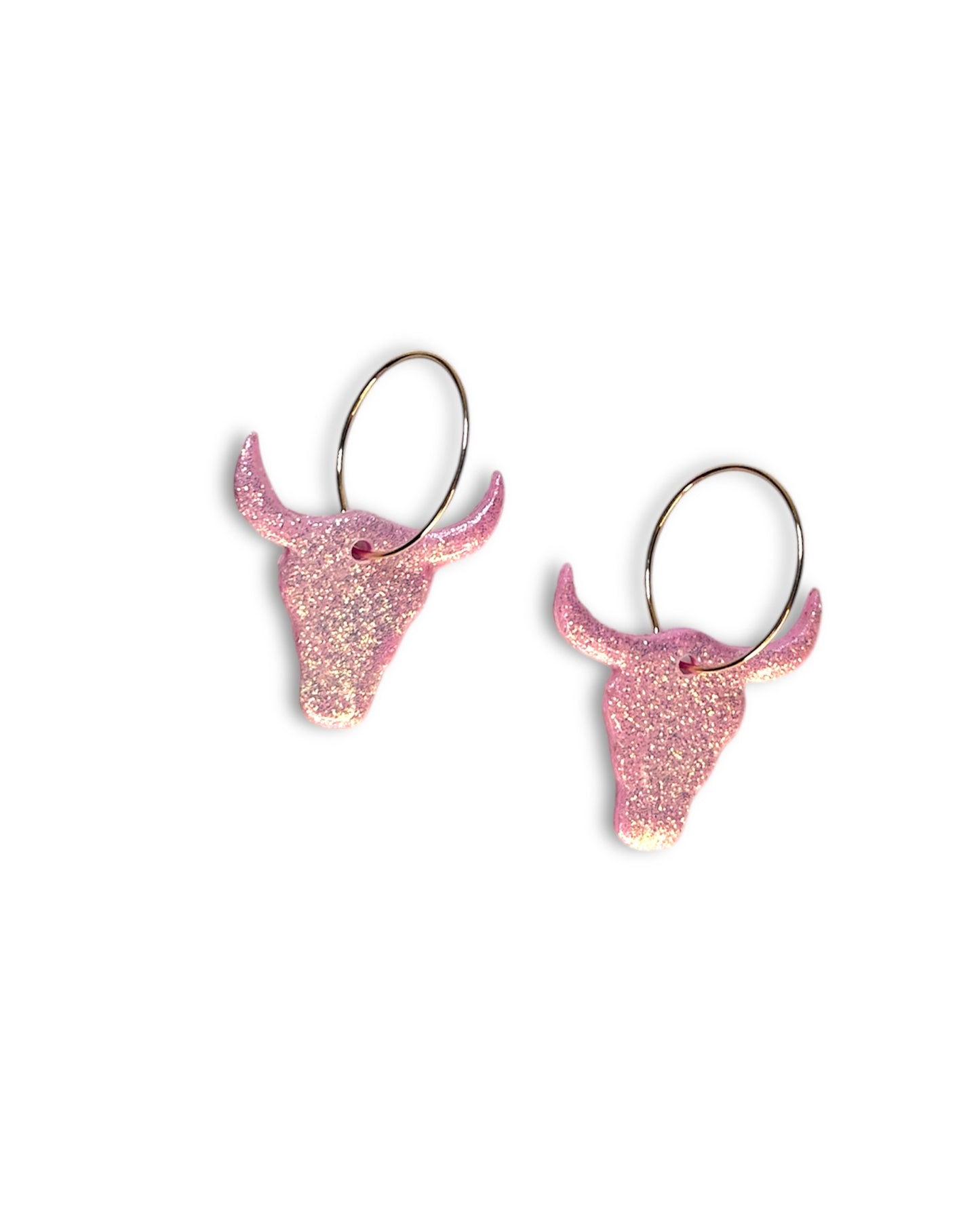 Sparkly Pink Bull Earrings