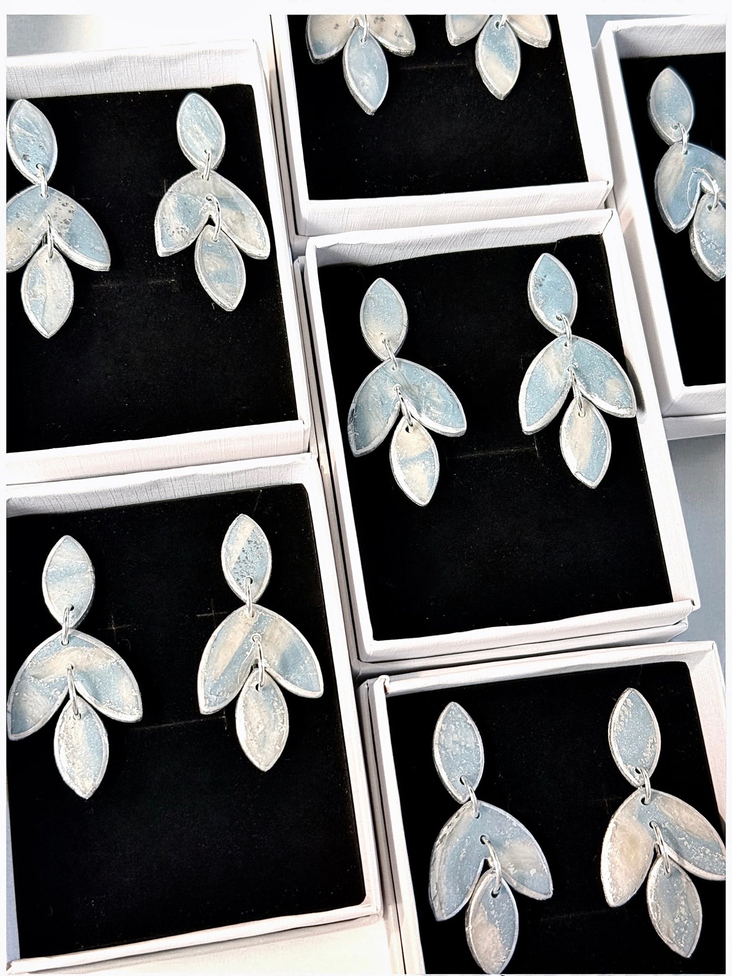 Dusty Blue & Sparkling White Marbled Bridal Earrings Set 