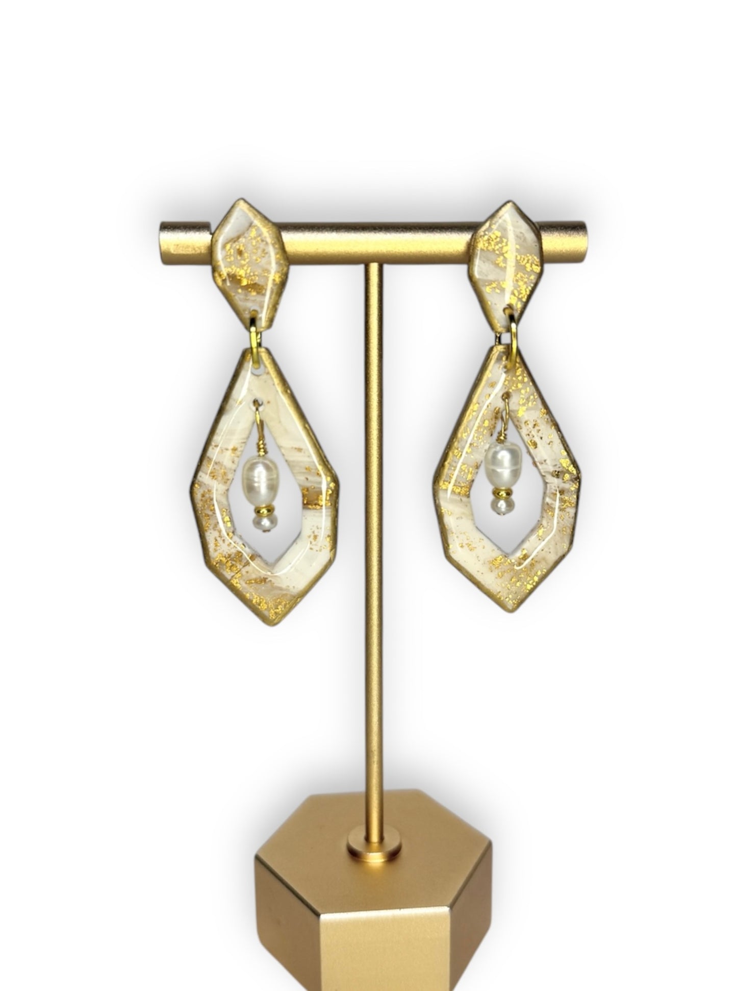 Golden Diamond Clay Pearl Earrings
