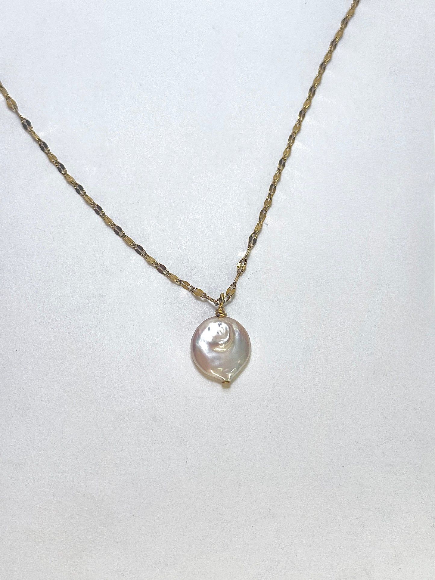 Freshwater Coin Pearl Necklace Silver or Gold