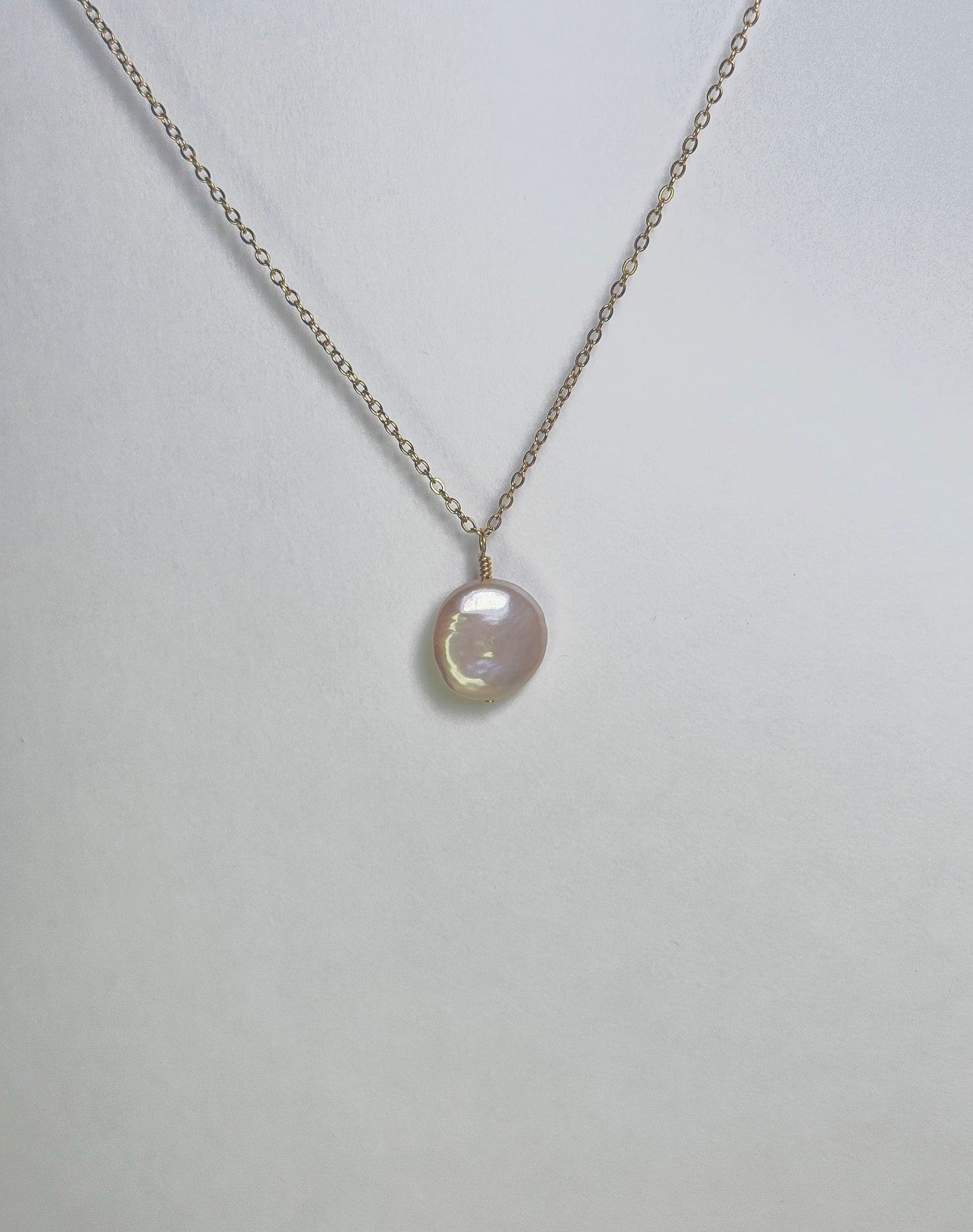Dainty Freshwater Coin Pearl Necklace Silver or Gold