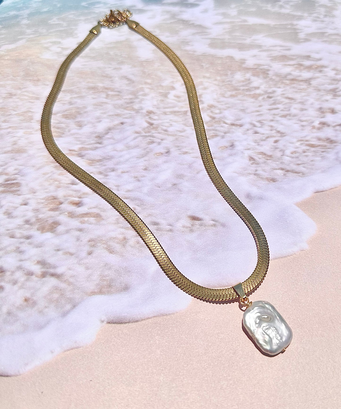 Statement Baroque Pearl Snake Chain Necklace