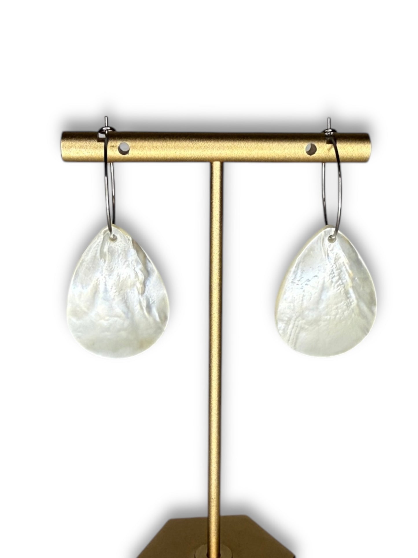 Mother of Pearl Petal Hoop Earrings