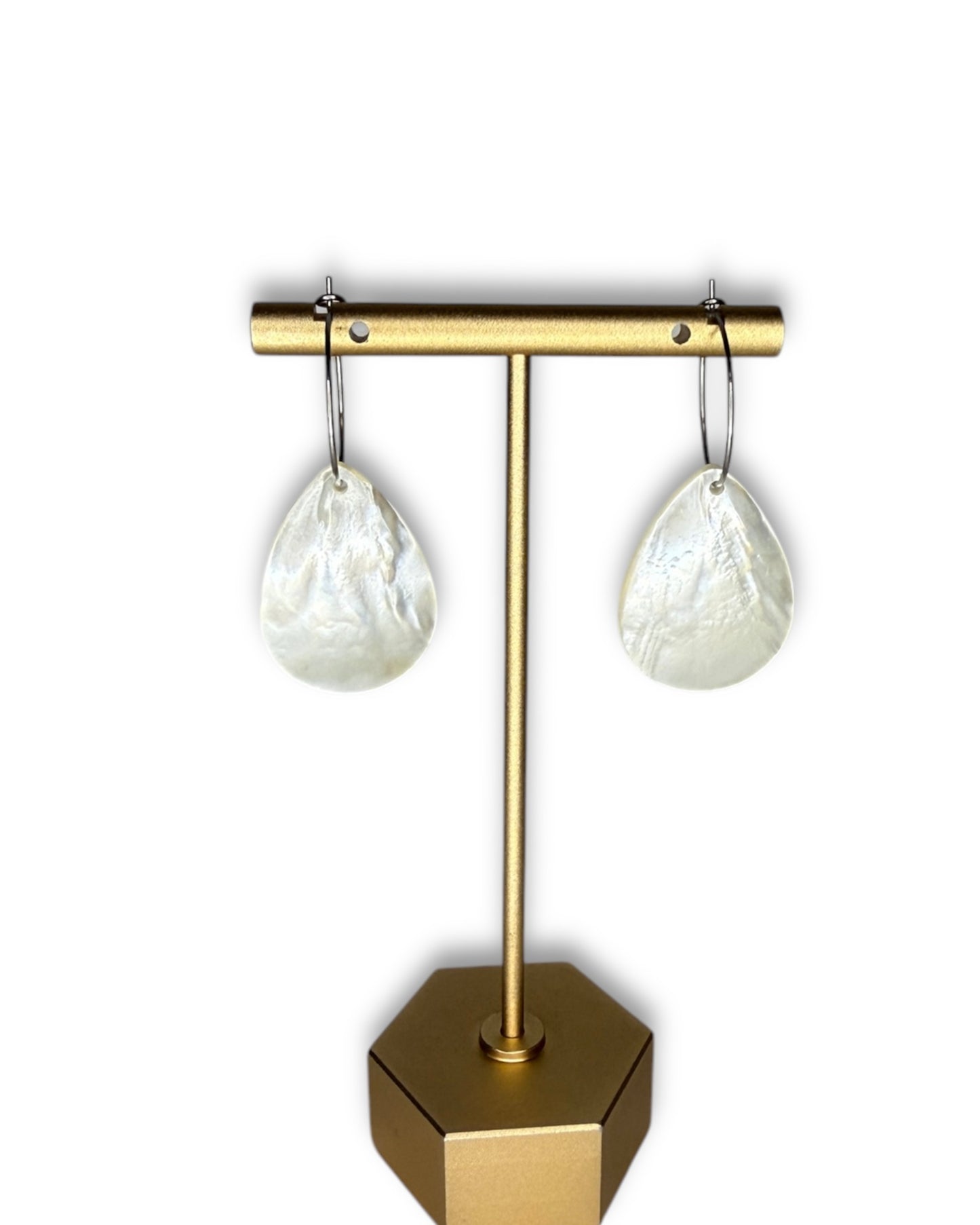 Mother of Pearl Petal Hoop Earrings