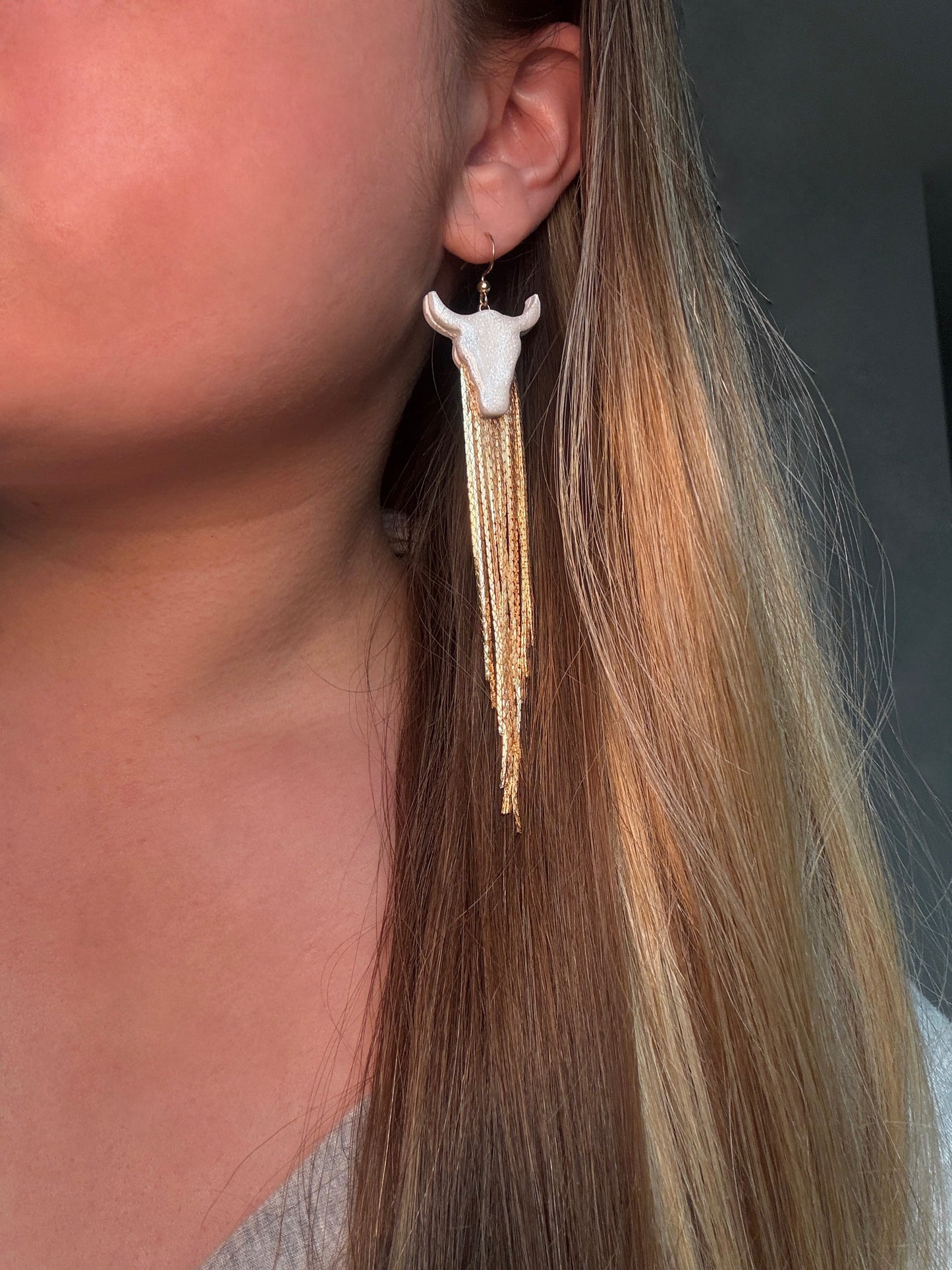 Long Tassel Sparkly Bull Earrings