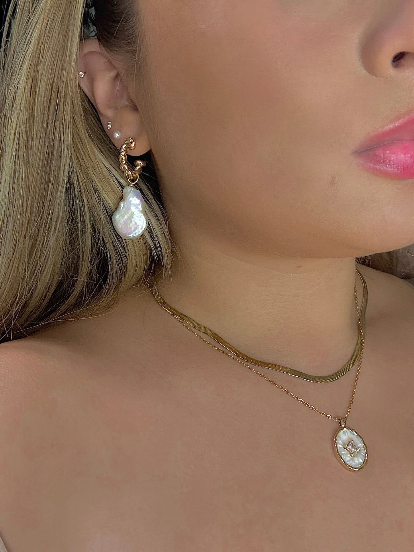 Baroque Pearl Twist Hoop Earrings available in golden & silver