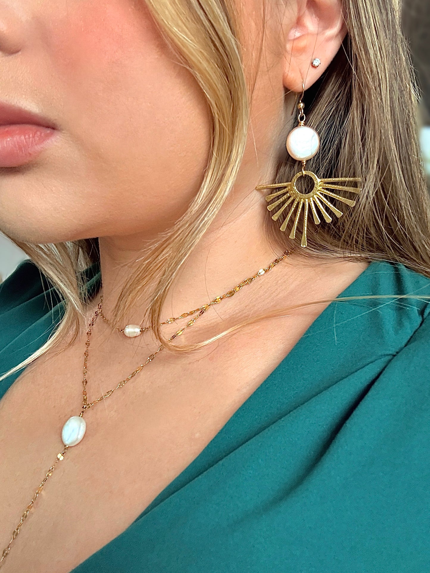 Freshwater Coin Sun Pearl Earrings
