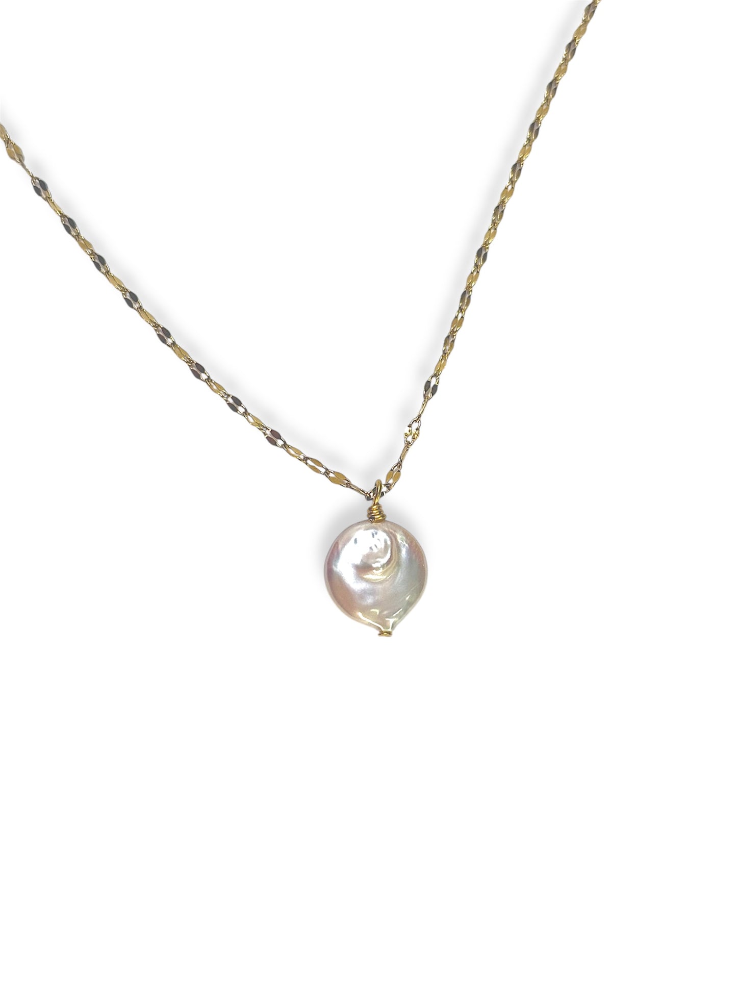 Freshwater Coin Pearl Necklace Silver or Gold