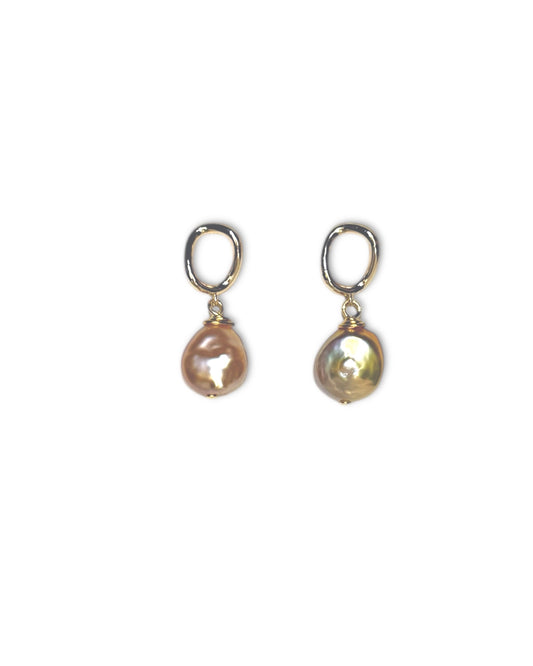 Pink Coin Pearl Dangle Earrings