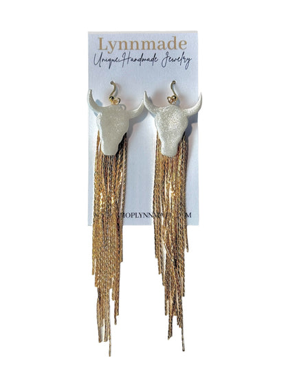 Long Tassel Sparkly Bull Earrings