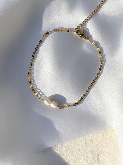 Double Freshwater Pearl Waterproof Chain Bracelet - Tarnish-Free Gold & Silver