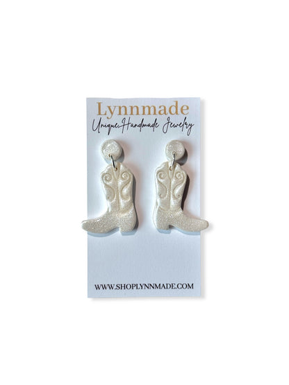 White Boot Earrings
