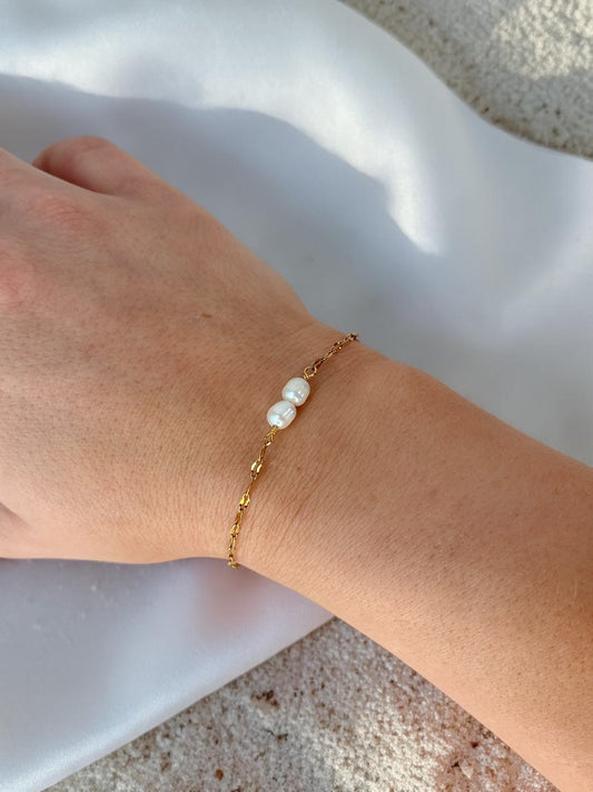 Double Freshwater Pearl Waterproof Chain Bracelet - Tarnish-Free Gold & Silver