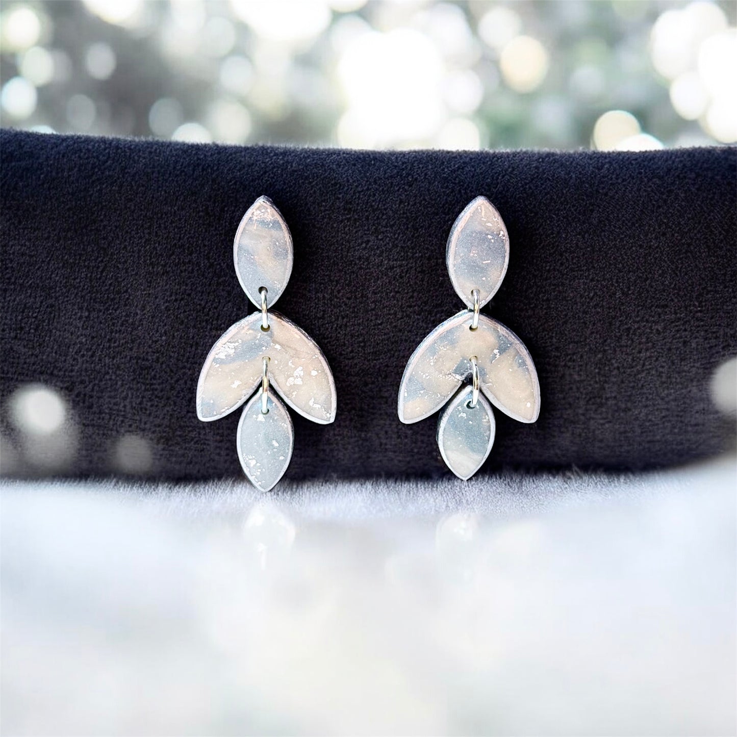 Dusty Blue & Sparkling White Marbled Bridal Earrings Set ￼