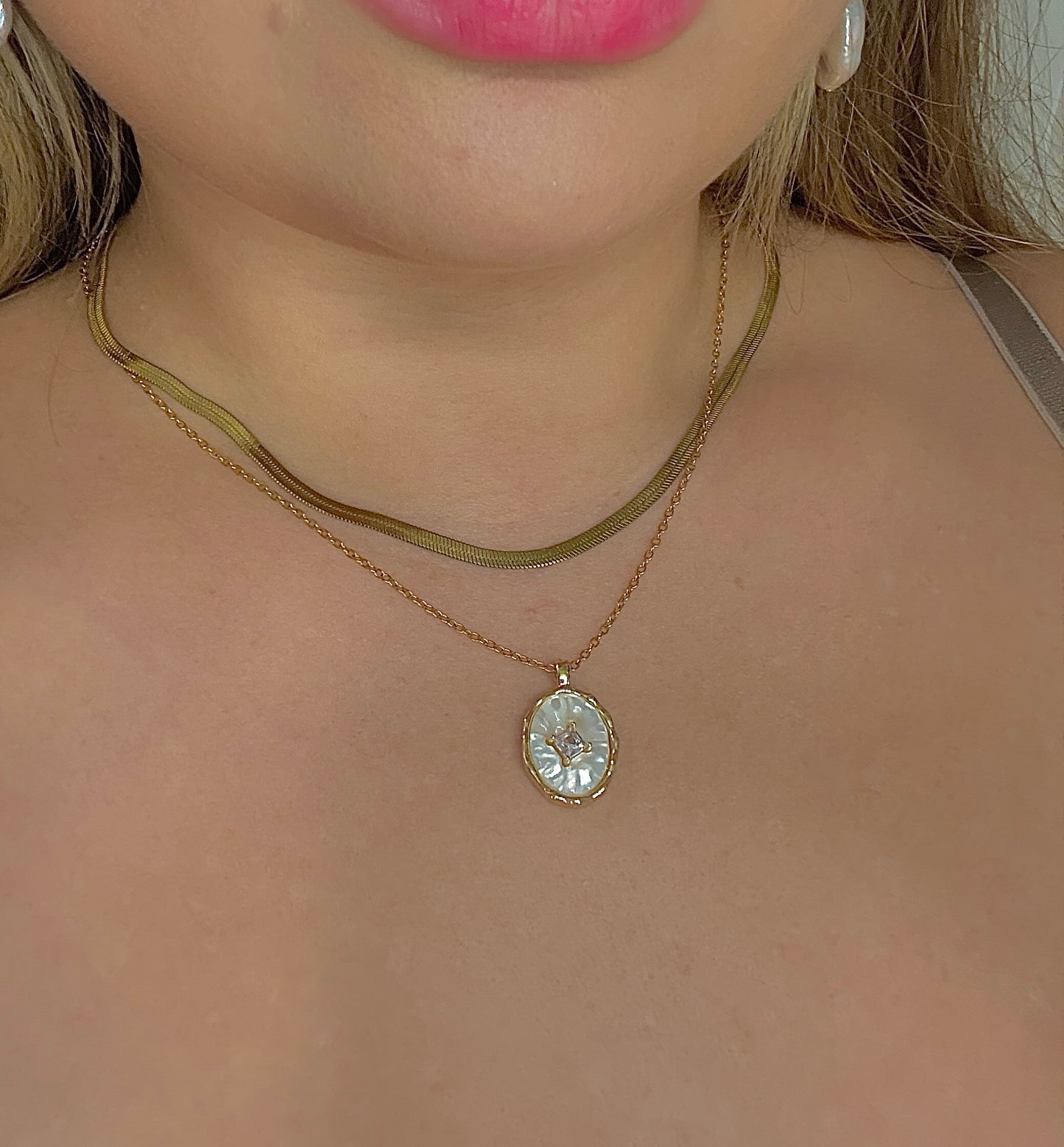 Golden Halo Mother of Pearl Necklace
